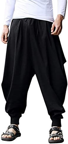Мъжки Памучни Ленени Широки Зреещи Аладин Ежедневни Boho Цигански Yoga Plus Size Drop Crotch Панталони