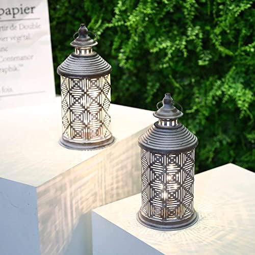 JHY DESIGN Set of 2 на Metal Table Lamp Battery Powered 10.5 Tall Cordless Lamps Vintage Нощно Lamps with Edison Bulb for Living Room, Bedroom Weddings Parties Garden Hallways Outdoor(Square Pattern)