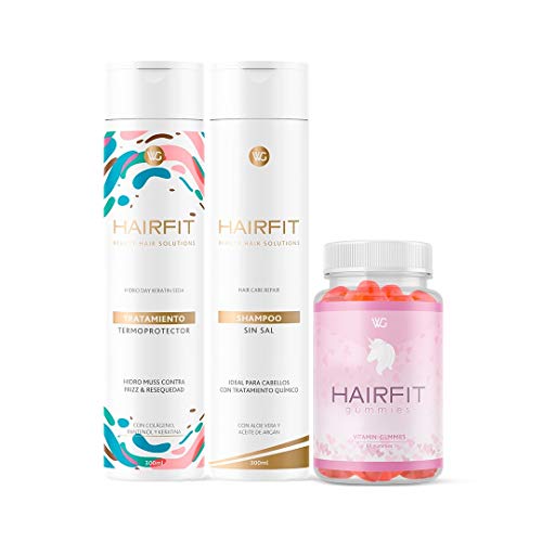 HAIRFIT KIT: Бессолевый възстановяващ шампоан с алое вера и аргановым масло + Термозащитная процедура с колаген и кератин + дъвки за растежа на косата са Витамини за укре