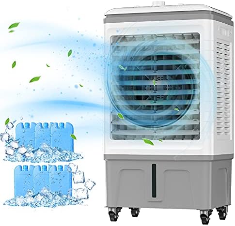 VCJ един изпарителен охладител на въздуха, Преносим 3 платна вентилатор за охлаждане, 3 режима, Включва в себе си 6 ледени кристални кутии, голям резервоар за вода и ро?