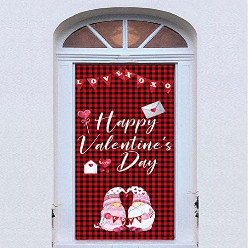 Happy Valentine ' s Day Door Banner Got Engaged Wedding Bridal Shower Party Decorations Door Hanger Cover Sign Доставки Poster Buffalo Plaid Love Dwarf Background Decor 72.8 x 35.4 in