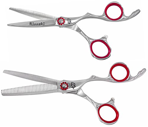 Ножици за коса Kissaki Сатен Довършителни Sui-Riu 5,5 инча (ите), Ножици За Подстригване и Han-Riu на 6.0 инча (ите) 40 зъб Ножица за Изтъняване на Съответния Набор от Комбота