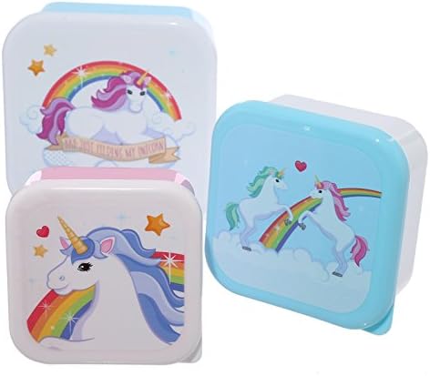 Puckator Enchanted Rainbow Set of 3 Lunch Boxes-Unicorn Design, Large 5.5x11.5x11.5cm Medium 4.5x10x10cm Small 4x8.5x8.5cm, Mixed