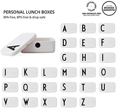 Design Personal Letters Lunch Box (бял) – R – BPA-free и BPS-free, A-Z, идеален за училище или за работа, Лесно се отваря, За възрастни и деца, Сейф, за миялна машина и микровълнова печка, 154 г, Д: