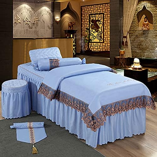 XH&XH 4-Piece Massage Bed Sheet Set Table Skirt Bed Cover, High-End Club Luxury Bedspread Pure Color Four-Piece Luxury