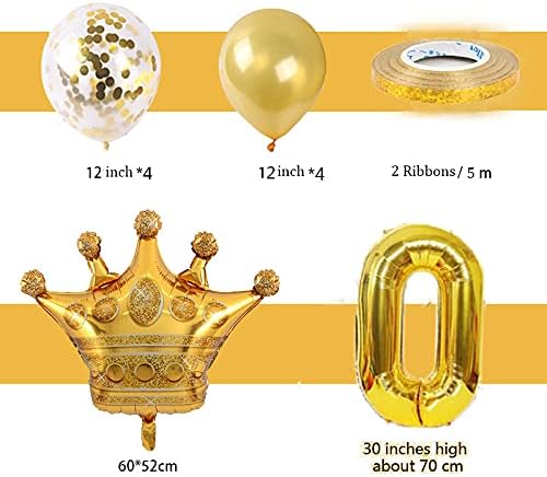 Gold 19 Балон and One 18in Crown Балон - Пакет от 8/4 злато и 4 златни конфети Латекс за декорация на партита,отличен за декорация балони от 19-ти рожден ден.