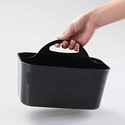 mDesign 2 Piece Combo - Plastic Trash Can & Bathroom Caddy - For Bathroom - Store Organize and Bathroom - Divided Basket