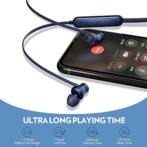 KLOK Bluetooth Слушалки Маточната 20Hrs Дора V5.0 Безжична Слушалка Спортни Шумоподавляющие Слушалки с Микрофон за Бягане във фитнеса са Съвместими с iPhone, Samsung Android (син)