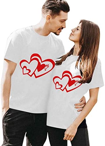 Kcocoo Valentine ' s Day Outfit for Him & Her Matching Couples Clothes Short Sleeve O Neck Сърце Print Сладко Sweatshirt