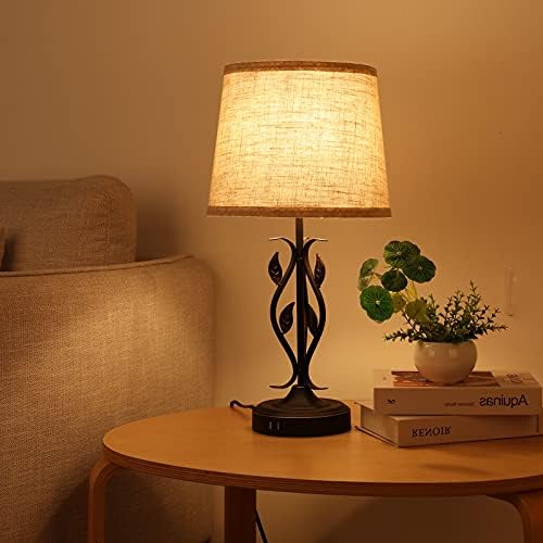 Настолни Лампи за Спалня-Комплект от 2, Нощна Лампа с Докосване с USB Портове 3 Way Dimmable Nightstand Lamp with Cream