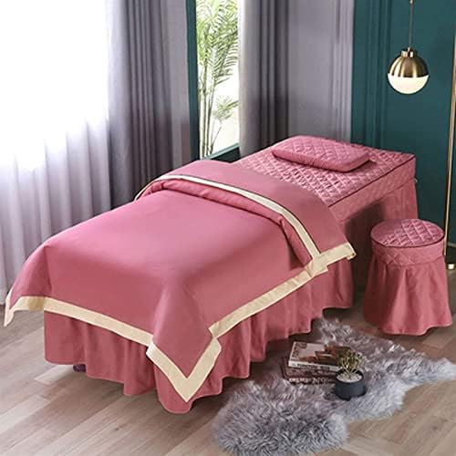 HJZHBSX 4-Piece Massage Cure Bed Cover,Table Sheets with Face Music Hole,Салон Spa Sheet,Cosmetic Bed Sheet Cover Дивана Cover Bed Table (Цвят : розов, размер : 70 * 185 см)
