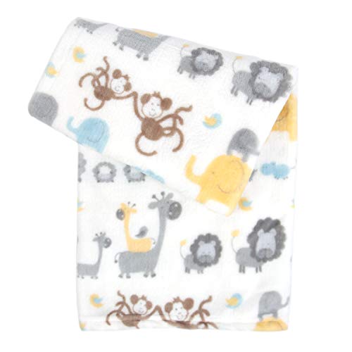 Tadpoles Ultra-Soft Microfleece Plush Safari Baby Blanket, 30х40, Multi, Жълто/Сиво