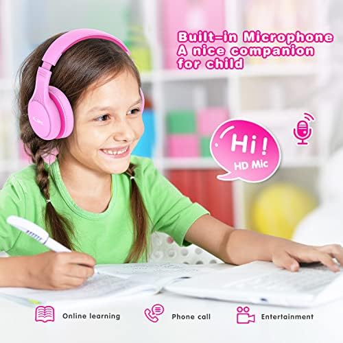 KLUGMIA Bluetooth Детски Слушалки с Вграден Микрофон, Детски Слушалки с Ограничение на силата на звука 85/94 db Слушалки за Деца Над Ухото за Момчета и момичета, Сгъваеми Детск