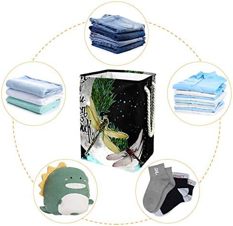 Night Moon and Gragonfly in Space 19.3 Large Sized Waterproof Foldable Laundry Възпрепятстват Bucket with Handles for Storage Bin,Kids Room,Home Organizer,Nursery Storage,Baby Възпрепятстват