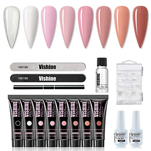 Vishine Поли Nail Gel Extension Kit - Acrylic Nail Комплект Builder Gel Enhancement Set 8 Colors Clear White Pinks,Nudes, Salon Professional САМ Nails French Manicure All-in-One for маникюр Начинаещи 15ж