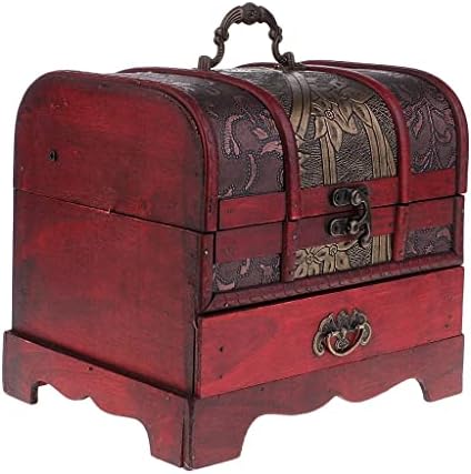GYZCZX Ретро Дървена кутия за съхранение на бижута в Сандъка със съкровището е Организатор на домашен интериор 22x16 см, Цвят : червен, размер : един размер)
