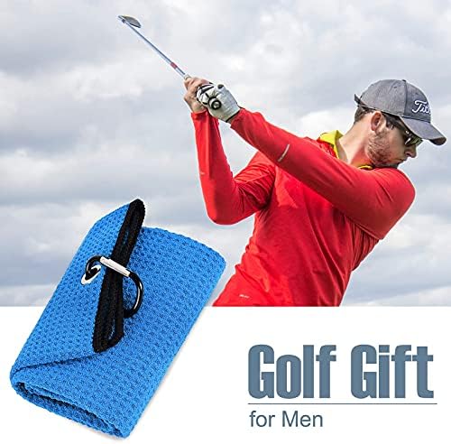 ToVii Golf Towel Микрофибър Waffle Pattern Tri-fold Golf Towel | Club Groove Cleaner Brush | Golf Divot Tool | Аксесоари