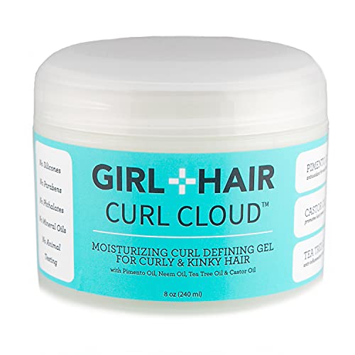 GIRL+HAIR Moisturizing Curl Defining Hair Gel - Soft Hold Styling Gel for Къдрава Коса - Чаено дърво и рициново масло за овлажняване и растежа на косата, без парабени (8 течни унции)