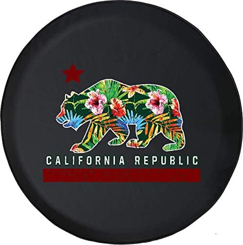 556 Gear California Republic Bear Distressed Tropical Flowers Camper Spare Tire Cover fits SUV Camper RV Accessories Black