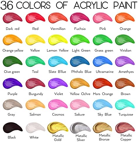 Акрилна Боя Комплект от 36 Цвята 2fl oz 60 мл Бутилки,не са токсични 36 Цветове Акрилна Боя Без Избледняване на Богат