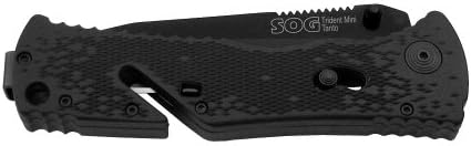 SOG Trident Mini Assisted Folding Knife TF27-CP - Black TiNi 3.15 AUS-8 Straight Edge Tanto Blade, GRN Handle