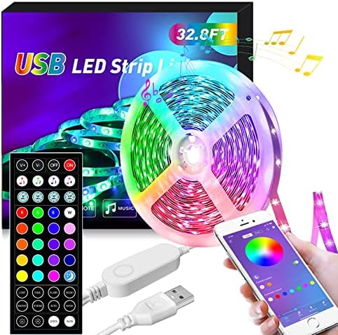 FINYIORE LED Strip Светлини 32.8 FT Music Sync RGB 5050 Color Changing Bedroom Светлини IR Remote Smart LED Светлини Strip