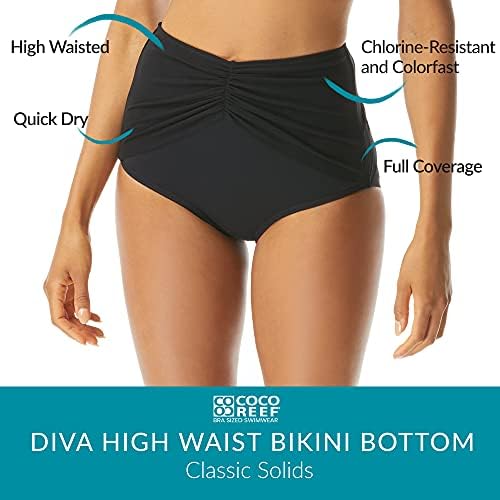 Diva High Waist Класически Бикини for Women — Full Coverage Figure Flattering Swim Bottom, Мрежести Ruching for Natural