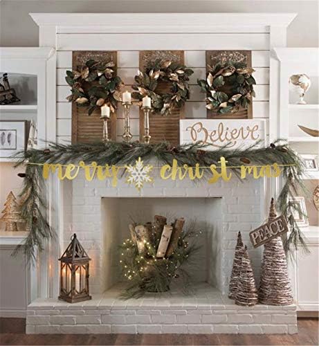 Весела Коледа Banner - Wall Decoration - Resort Home Камина Камина Полк Декор, Златен Блясък