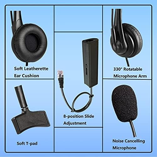 Телефони Слушалки с Pro Шумоподавляющим микрофон и превключвател на звука RJ9 Телефонна Слушалка Съвместима с Polycom