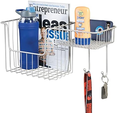 Metal mDesign Тел Wall Mount Entryway Storage Organizer Mail Basket Holder with 2 Куки, 2 Отделения - за Организиране