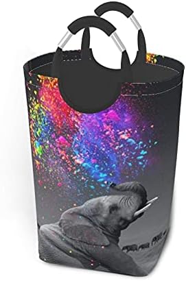 Картина на Слон в Цвят Голямата Чанта за Мръсни Дрехи,Преносима Чанта За Мръсни Дрехи,с Мека Дръжка за Захващане Водоустойчива Чанта За Мръсни Дрехи,Сгъваема Чанта
