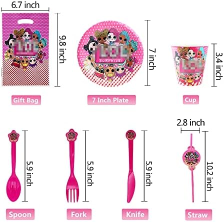 244Pcs Birthday Party Decorations for Girls - Birthday Party Supplies for Kids Girl Include Spoons, Fork, Knife, Plate, Cups, Straws, Napkins, Балон, Cake Cupcake Topper, Doll Торта Decorations for Birthday Party