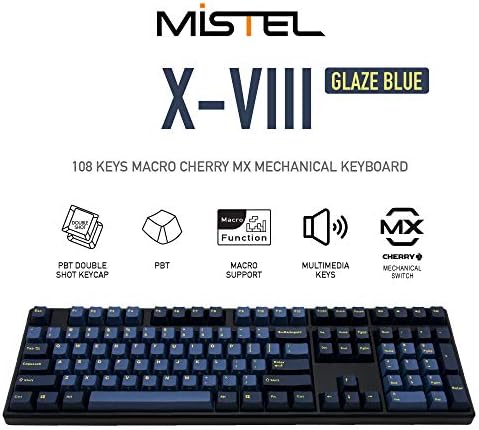 Механична Клавиатура Mistel X-VIII със Син Ключ Cherry MX, Жълта низ характер Черешката Blue PBT DoubleShot Keycap, в пълен размер Ергономична Детска Клавиатура за лаптоп/Десктоп, USB кабе