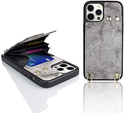LAMEEKU iPhone 12 Pro Max Портфейл Калъф, Притежател на Кредитна карта с Подвижна Каишка и веригата през рамо, Предназначена