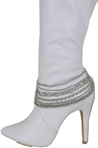 TFJ Жените на Сваляне Гривна на Веригата Bling Метал Multi Strands Западна Мода къс чорап за Обувки Чар Сребърен Цвят