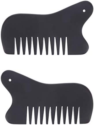 HEALLILY 2Pcs Horn Hair Comb Терени Масажна четка за коса от Естествен Бичи Рога на Скалпа Скрубер за Кожата на Главата