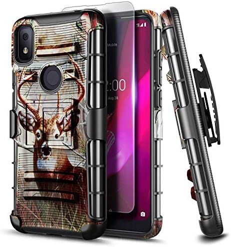 E-Begin T-Mobile REVVL 4 Case with Tempered Glass Screen Protector, Belt Clip Holster, Kickstand Heavy Duty Armor Defender