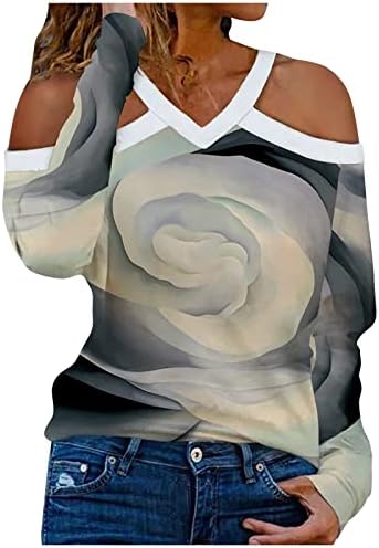 Дамски Класически пошивная Риза с Дълъг ръкав, Дамски Ежедневни Модерна Печатна Риза с дълги ръкави Halterneck С открити рамене
