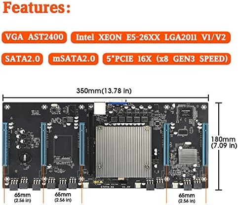 Ethereum БТК-X79 Mining Motherboard CPU Set Mining Rig Motherboard CPU 8 Слота За DDR3 видео карта Integrated Memory, VGA Интерфейс, Ниска Консумация на енергия, за 8 GPU Mining Rig System