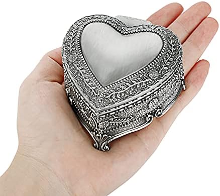 Hipiwe Vintage Сърце Shape Jewelry Box - Antique Ring/Earrings/Necklace Storage Organizer Case, Metal Treasure Chest Trinket