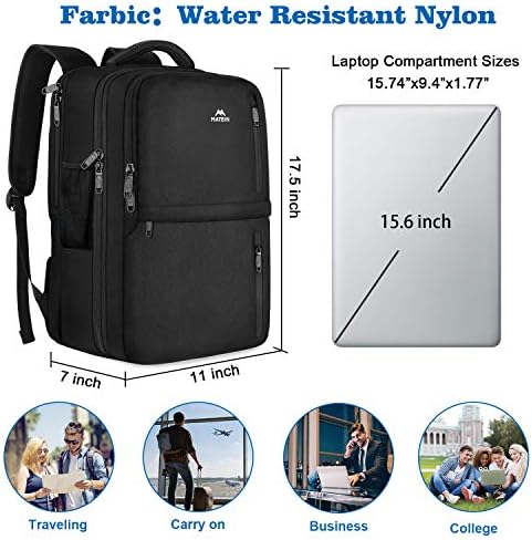 Раница за Пътуване, 25L Approved Flight Carry on ръчния багаж, MATEIN Water Resistant Anti-Theft Business Large Daypack Weekender Bag for 15.6 Inch Laptop, Черен
