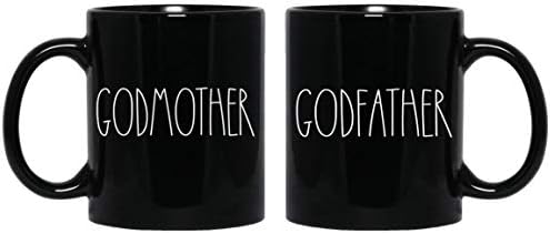 Godmother & the godfather Couples Black Coffee Mug Set - Персонализиран Текст Rae Dunn Style | Rae Dunn Inspired - Godmother And the godfather Rae Dunn Couples Mug - 2-Pack Black Mug 11oz