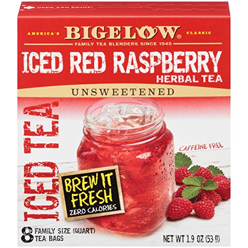 Bigelow Red Raspberry Quart size Iced Herbal Tea Bags, 8 Count Box (Pack of 6), 48 Чаени торбички чай без кофеин Общо