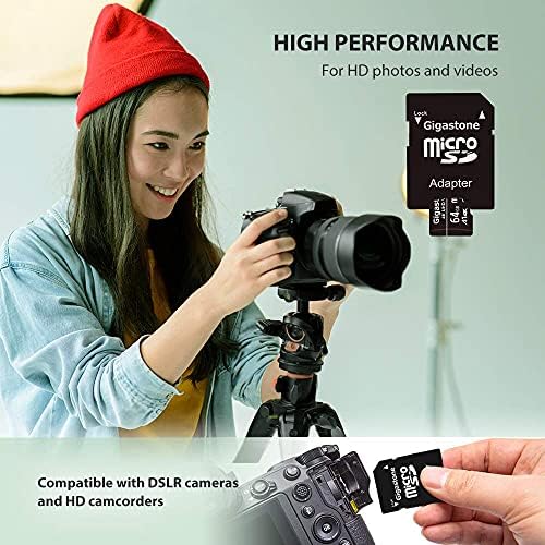 Gigastone 64GB 2-Pack Micro SD Card, 4K UHD Video Surveillance за Сигурност на Cam Action Camera Drone Professional, 90MB/s