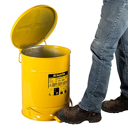 Justrite 09301 10 литра, Поцинковани стоманени жълти защитни кутии за мазни отпадъци
