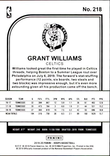 2019-20 Панини NBA Hoops 218 Грант Уилямс Бостън Селтикс Нов Баскетболно карта