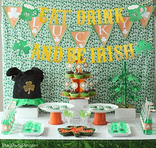 Weimaro Eat Drink and Be Irish Banner, Glittery St patrick ' s Day Decorations, Happy St Patricks Day Banner Decorations, St Patricks Day Bar Pub Декор, Смешни St Patty's Day Party Decorations Supplies