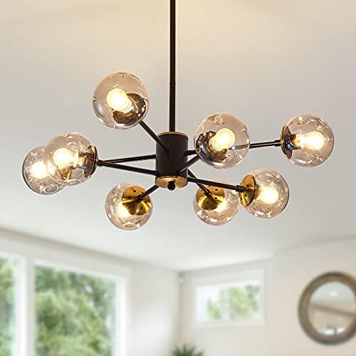 8 Светлината на Полилей Подвесное Осветление Черно със Стъклени Глобусами Класически Ретро Тавана Лампа, за Кухнята, Хола,