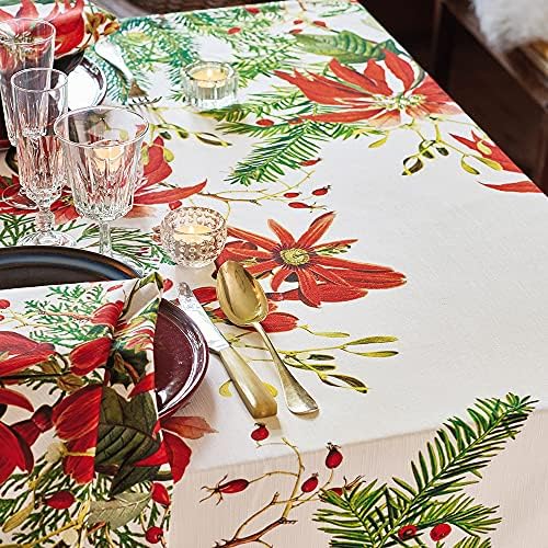 Garnier-Thiebaut, Poinsettias Vintage French Holiday / Коледа в памучна покривка с принтом, 61 x 89 см