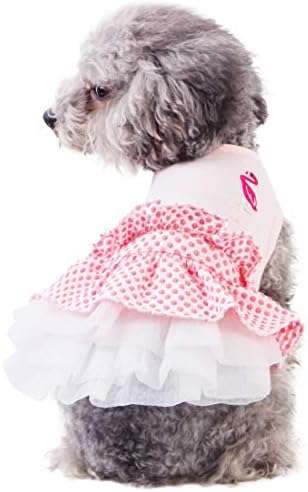 kyeese Dog Dress Tiered Разчорлям Dog Dresses Flamingo for Small/Medium Dogs Polka Dot Dog Birthday Dress Dog Wedding Dress Official Dress
